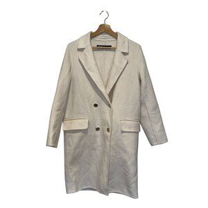 ZARA White Wool  Double-Breast Oversize Long Coat Size XS Women
